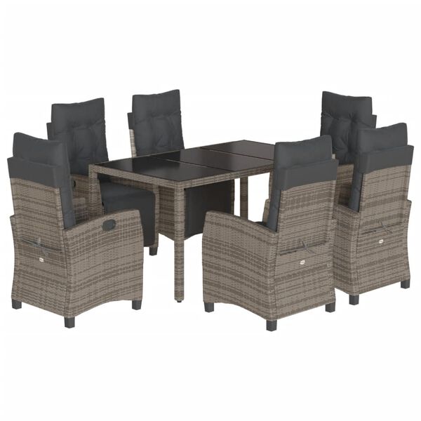 vidaXL 7 Piece Garden Dining Set with Cushions Grey Poly Rattan