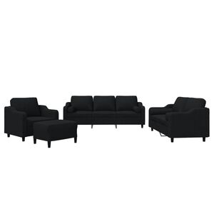 vidaXL 4 Piece Sofa Set with Pillows Black Fabric