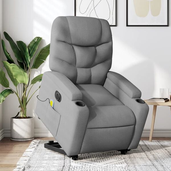 vidaXL Electric Stand up Massage Recliner Chair Light Grey Fabric