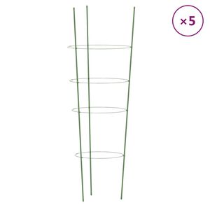 vidaXL Garden Plant Supports with 4 Rings 5 pcs Green 90 cm Steel