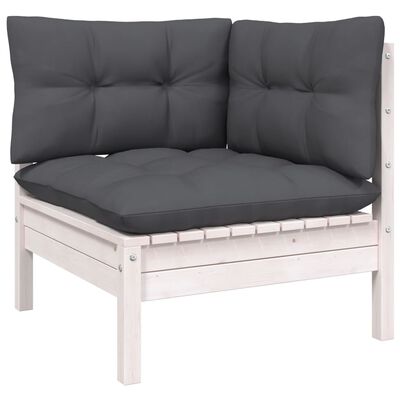 vidaXL 11 Piece Garden Lounge Set with Cushions White Pinewood