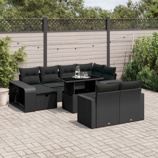 vidaXL 11 Piece Garden Sofa Set with Cushions Black Poly Rattan