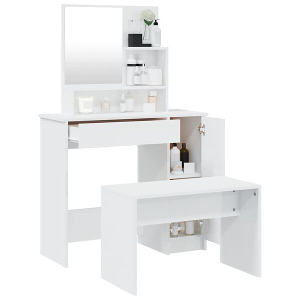 vidaXL Dressing Table Set High Gloss White 86.5x35x136 cm