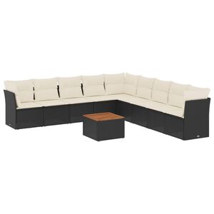 vidaXL 10 Piece Garden Sofa Set with Cushions Black Poly Rattan