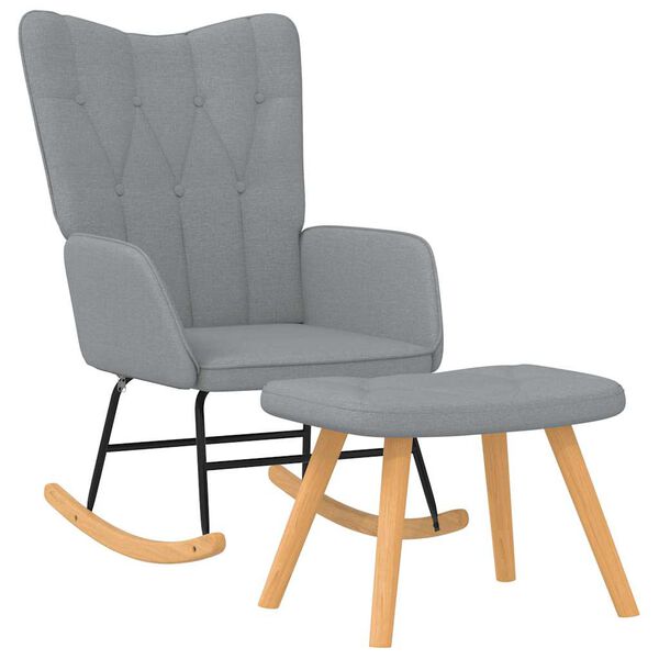 vidaXL Rocking Chair with a Stool Light Grey Fabric