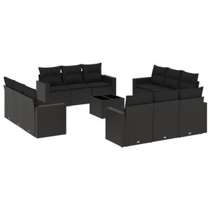 vidaXL 13 Piece Garden Sofa Set with Cushions Black Poly Rattan