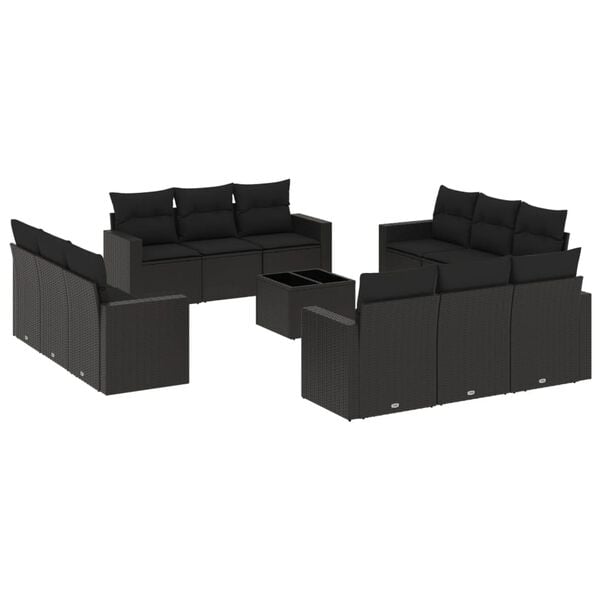 vidaXL 13 Piece Garden Sofa Set with Cushions Black Poly Rattan