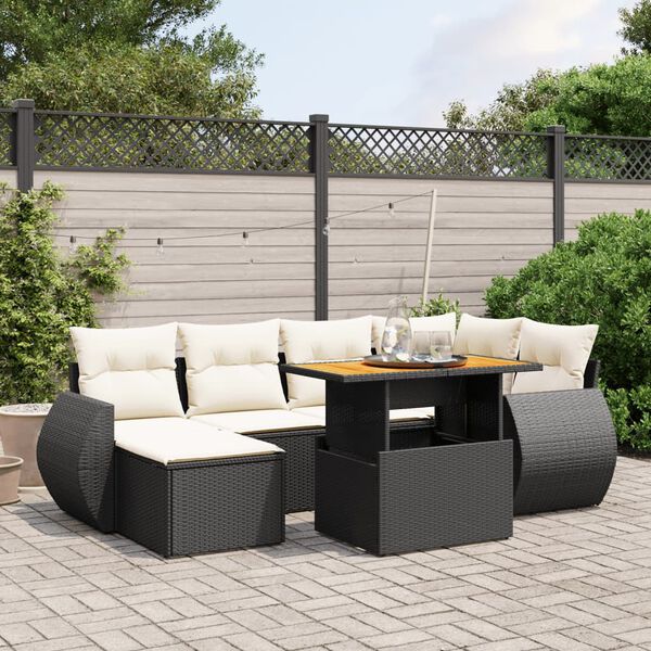 vidaXL 7 Piece Garden Sofa Set with Cushions Black Poly Rattan