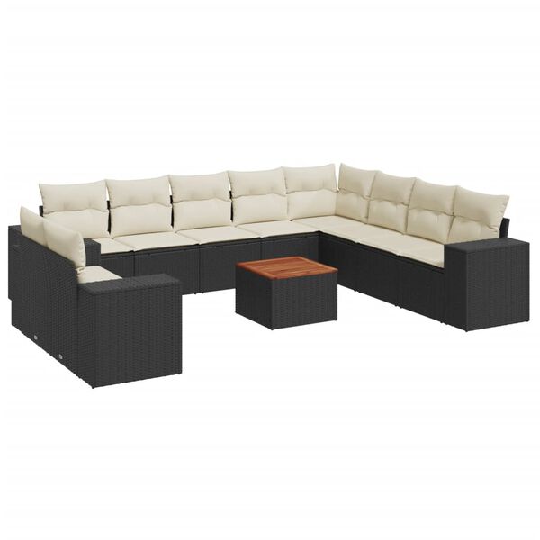 vidaXL 11 Piece Garden Sofa Set with Cushions Black Poly Rattan