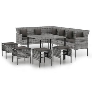 vidaXL 6 Piece Garden Dining Set with Cushions Grey Poly Rattan