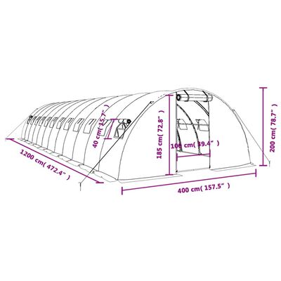 vidaXL Greenhouse with Steel Frame White 48 m² 12x4x2 m