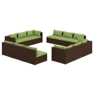 vidaXL 12 Piece Garden Lounge Set with Cushions Poly Rattan Brown