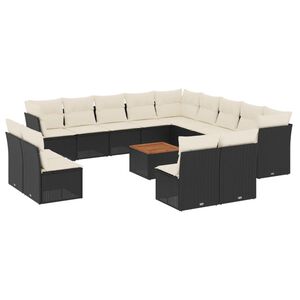 vidaXL 14 Piece Garden Sofa Set with Cushions Black Poly Rattan