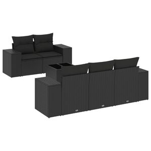 vidaXL 6 Piece Garden Sofa Set with Cushions Black Poly Rattan
