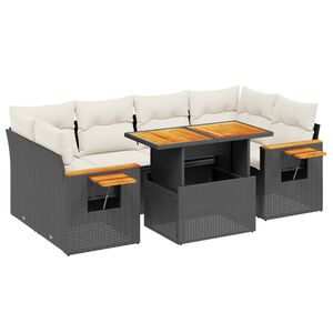 vidaXL 7 Piece Garden Sofa Set with Cushions Black Poly Rattan