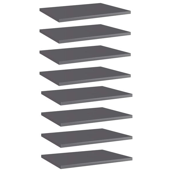 vidaXL Bookshelf Boards 8 pcs High Gloss Grey 40x30x1.5 cm Engineered Wood