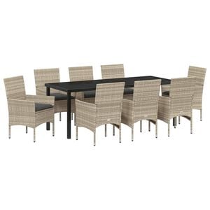 vidaXL Garden Dining Set 9 pcs Light Grey Poly Rattan