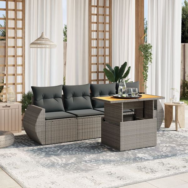 vidaXL 5 Piece Garden Sofa Set with Cushions Grey Poly Rattan