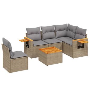 vidaXL 6 Piece Garden Sofa Set with Cushions Beige Poly Rattan