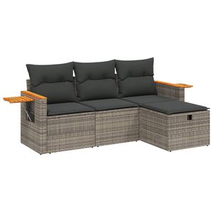 vidaXL 4 Piece Garden Sofa Set with Cushions Grey Poly Rattan