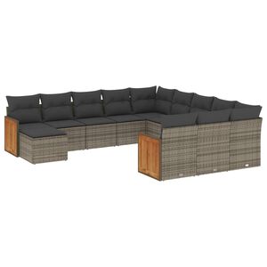 vidaXL 12 Piece Garden Sofa Set with Cushions Grey Poly Rattan
