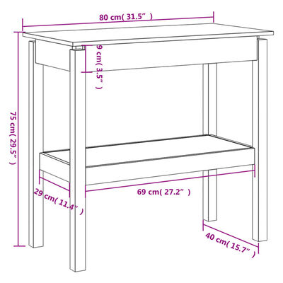 vidaXL Console Table 80x40x75 cm Solid Wood Pine