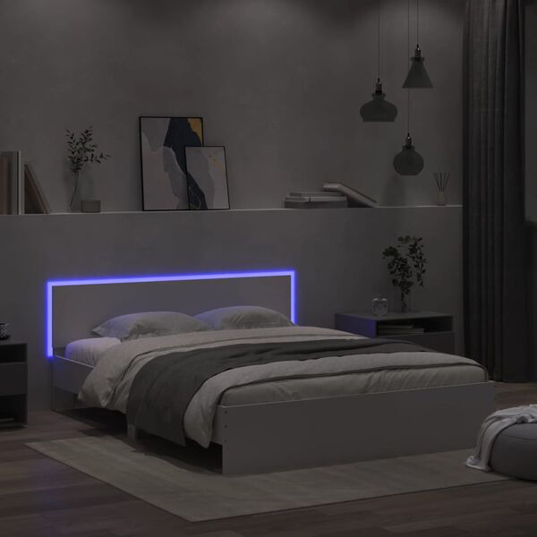 vidaXL Bed Frame with LED without Mattress White 150x200 cm King Size