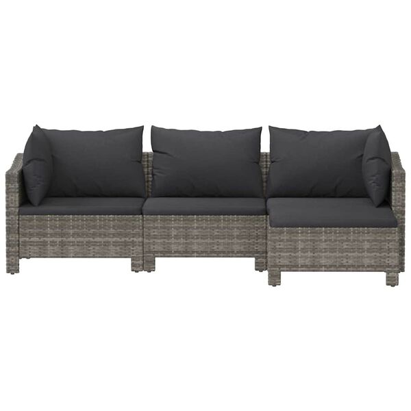 vidaXL 4 Piece Garden Lounge Set with Cushions Grey Poly Rattan