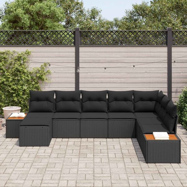 vidaXL Garden Sofa Set with Cushion 9 pcs Black Poly Rattan
