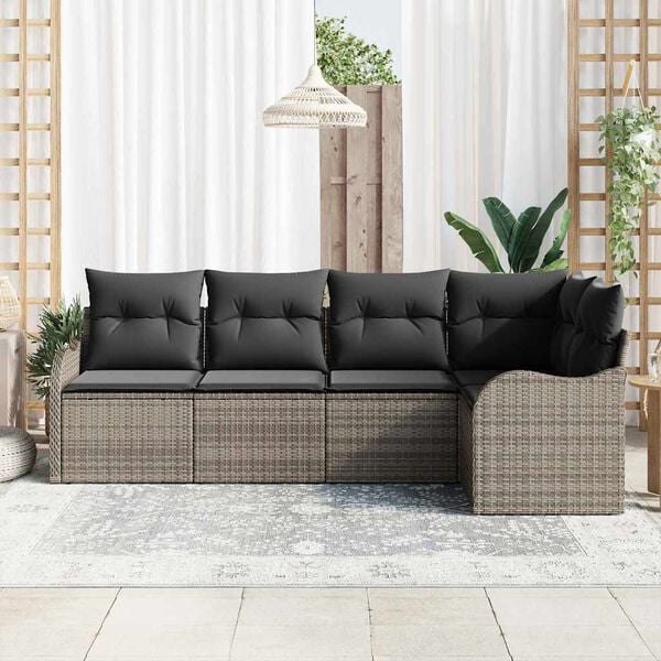 vidaXL Garden Sofa Set with Cushion 5 pcs Grey Poly rattan