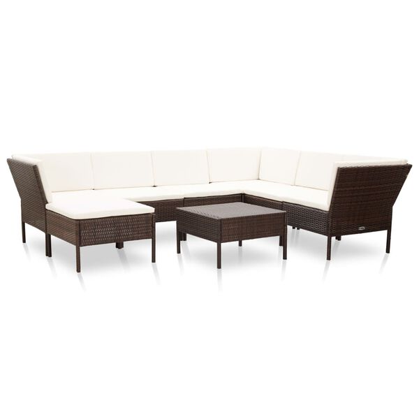vidaXL 8 Piece Garden Lounge Set with Cushions Poly Rattan Brown