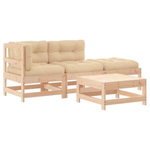 vidaXL 4 Piece Garden Lounge Set with Cushions Solid Wood