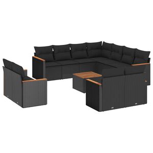 vidaXL 12 Piece Garden Sofa Set with Cushions Black Poly Rattan