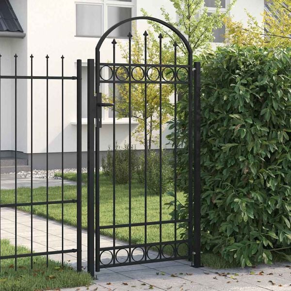 vidaXL Fence Gate with Arched Top and 2 Posts 105x204 cm Black