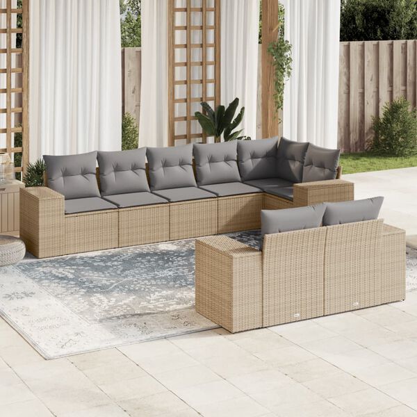 vidaXL 8 Piece Garden Sofa Set with Cushions Beige Poly Rattan
