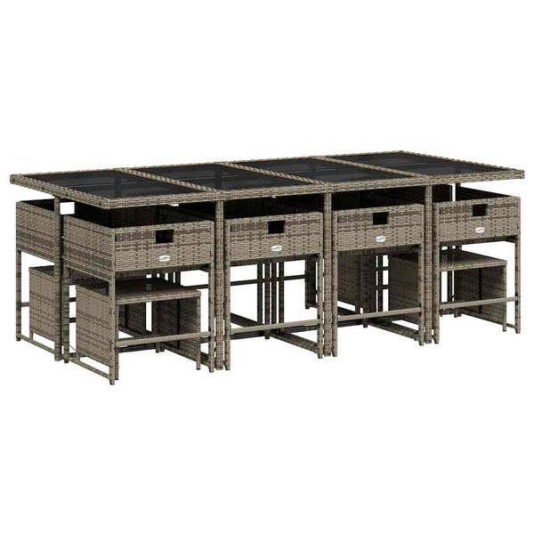 vidaXL 13 Piece Garden Dining Set with Cushions Grey Poly Rattan