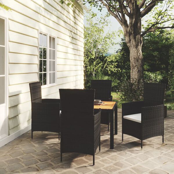 vidaXL 5 Piece Outdoor Dining Set with Cushions Poly Rattan Black