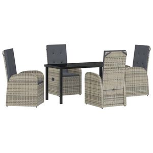 vidaXL Garden Dining Set with Cushion 5 pcs Grey Poly Rattan