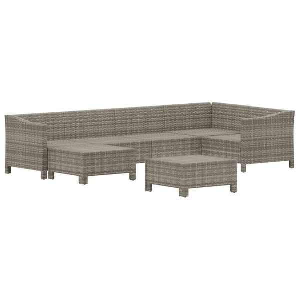 vidaXL 7 Piece Garden Lounge Set with Cushions Grey Poly Rattan