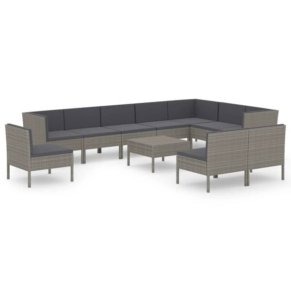 vidaXL 11 Piece Garden Lounge Set with Cushions Poly Rattan Grey