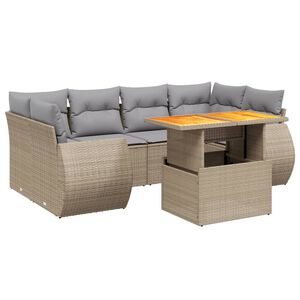 vidaXL 7 Piece Garden Sofa Set with Cushions Beige Poly Rattan