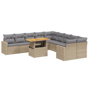 vidaXL 11 Piece Garden Sofa Set with Cushions Beige Poly Rattan