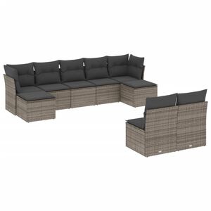 vidaXL 9 Piece Garden Sofa Set with Cushions Grey Poly Rattan