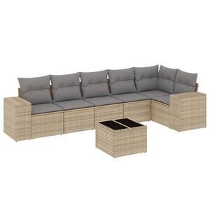 vidaXL 7 Piece Garden Sofa Set with Cushions Beige Poly Rattan