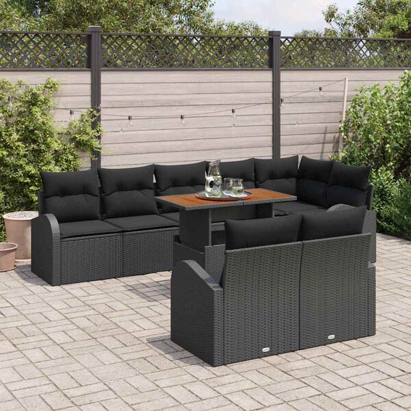 vidaXL Garden Sofa Set with Storage 9 pcs Black Poly rattan