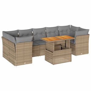 vidaXL 8 Piece Garden Sofa Set with Cushions Beige Poly Rattan