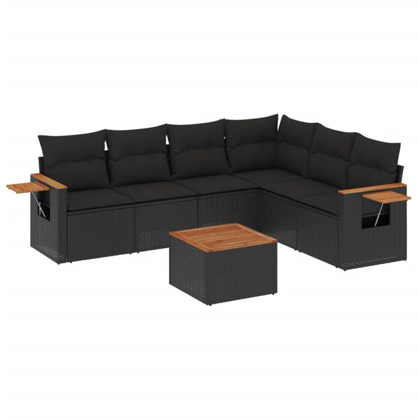 vidaXL 7 Piece Garden Sofa Set with Cushions Black Poly Rattan