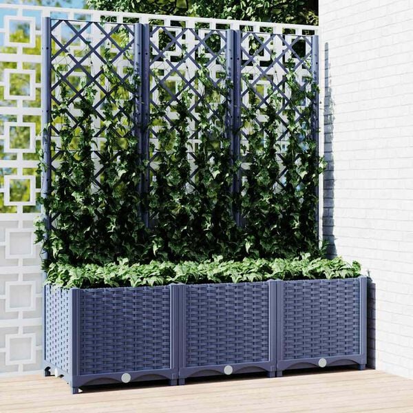 vidaXL Garden Planter with Trellis Blue Grey 120x40x136 cm PP