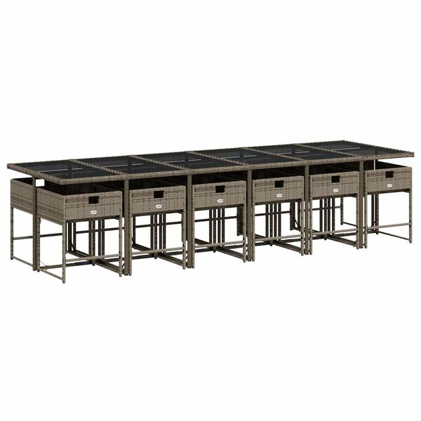 vidaXL 13 Piece Garden Dining Set with Cushions Grey Poly Rattan
