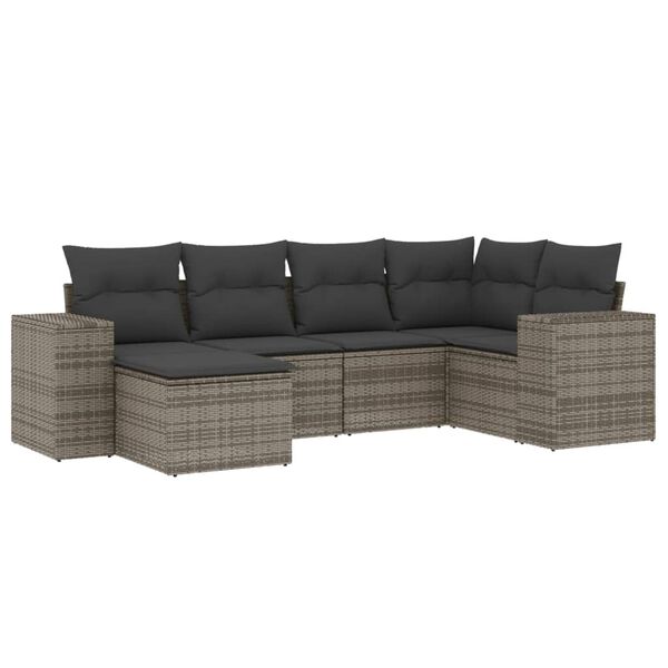 vidaXL 6 Piece Garden Sofa Set with Cushions Grey Poly Rattan